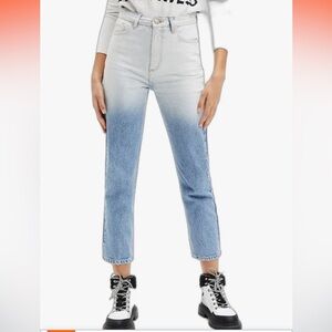 Desigual Straight Cropped Ombre Japanese Jeans 14 US Medium Light Wash